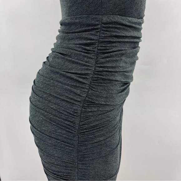 NWT Alice + Olivia Pace Dress in Charcoal Gray Ruched Knit Leather Neck Size 2 - Picture 7 of 16